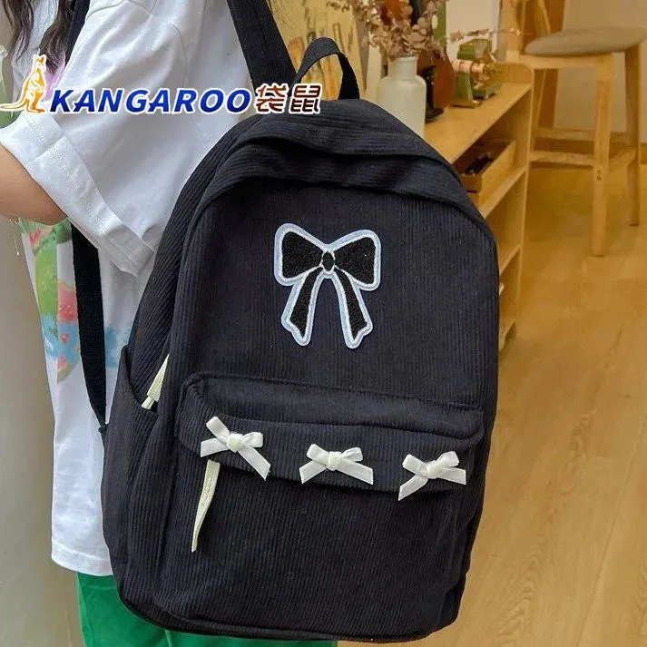 TAVIMART  -  Bow Backpack Japanese Korean Girls Nylon Large Capacity Backpack Corduroy Zipper Student Unisex Lightweight Backpack New