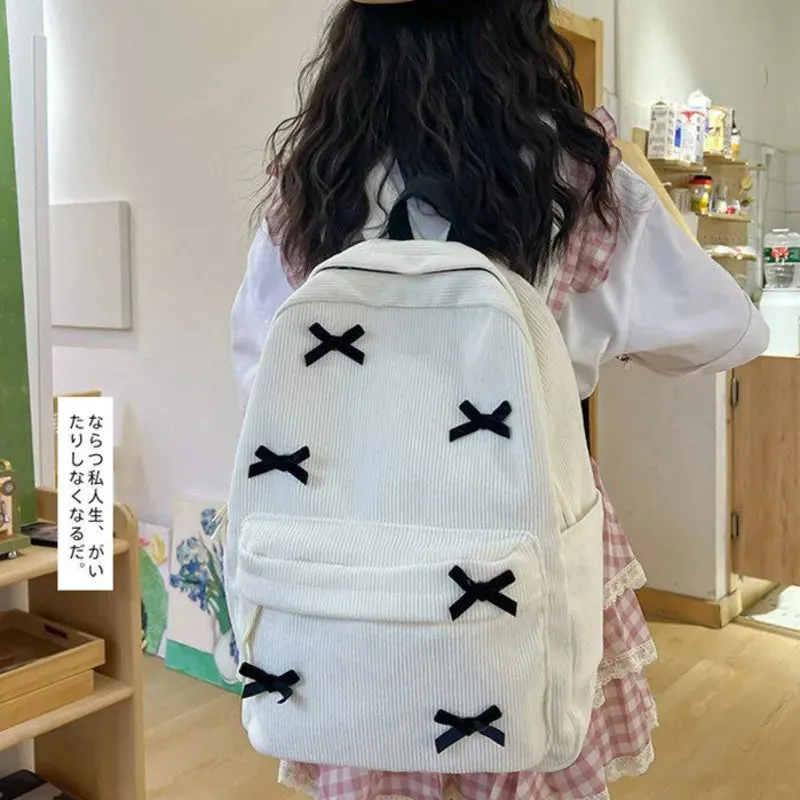 TAVIMART  -  Bow Backpack Japanese Korean Girls Nylon Large Capacity Backpack Corduroy Zipper Student Unisex Lightweight Backpack New