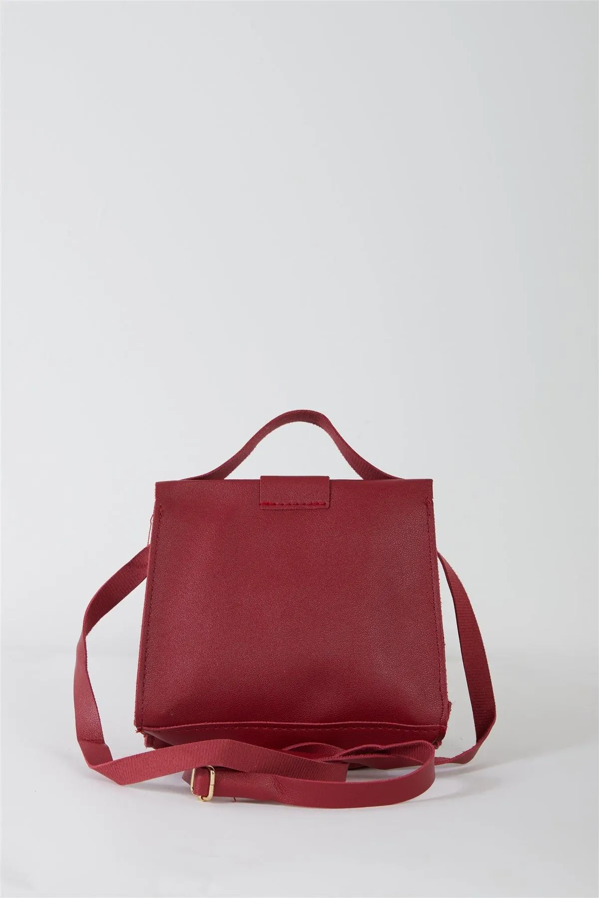 Vegan Leather Buckle Crossbody Flap Satchel Handbag