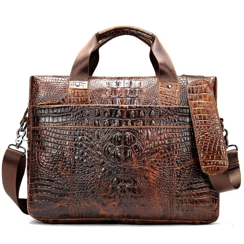 WESTAL Men Briefcase Men&#39;s Bag Genuine Leather Office Bags for Men Laptop Bag Leather Briefcase Men Croco Design Computer Bags