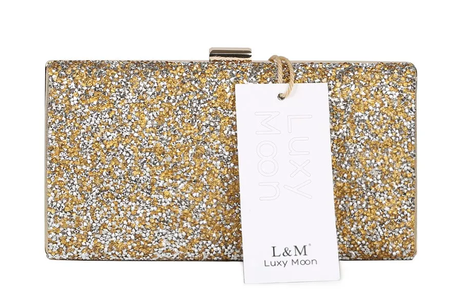 Women Crystal Diamond Sequin Clutch Bag With Chains Black/Gold Silver